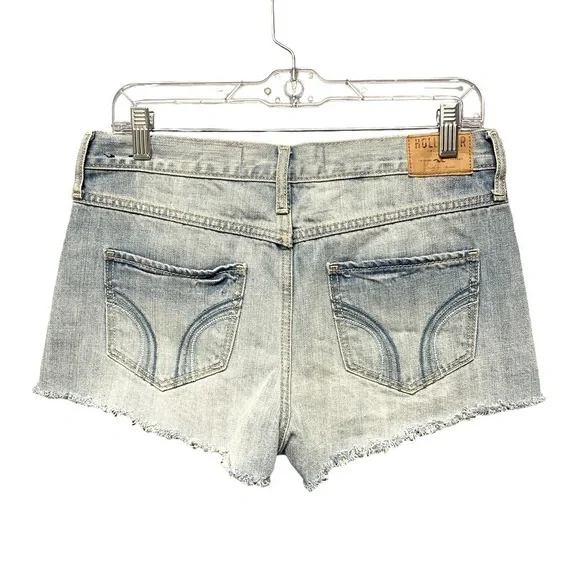Hollister studded denim jean shorts light wash bedazzled raw hem womens - Picture 2 of 8